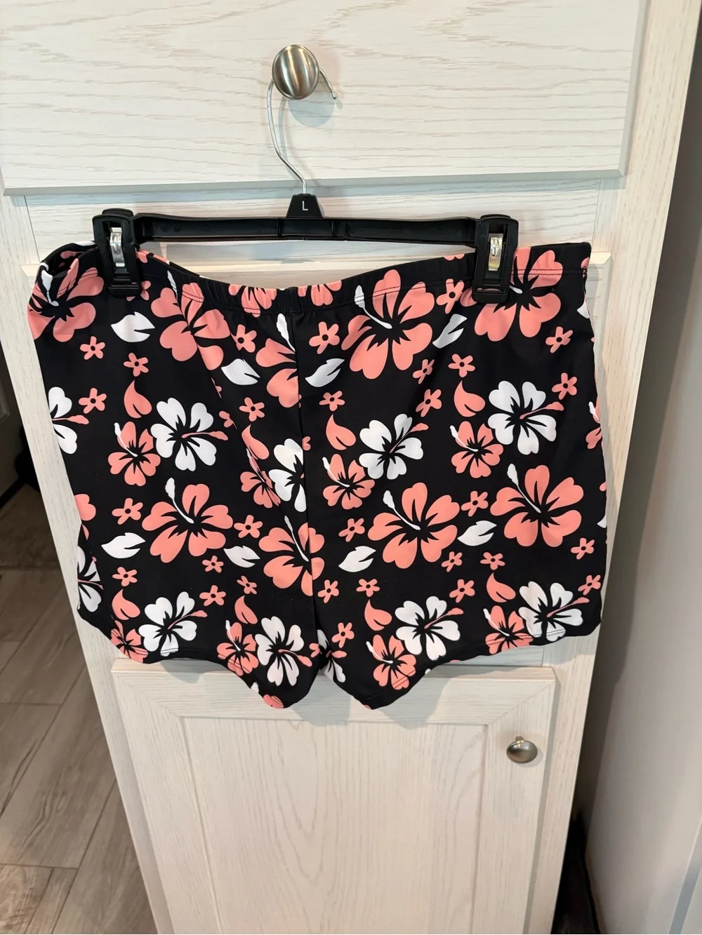 Black Floral Two-Piece Swim Set with Pink & White Hibiscus